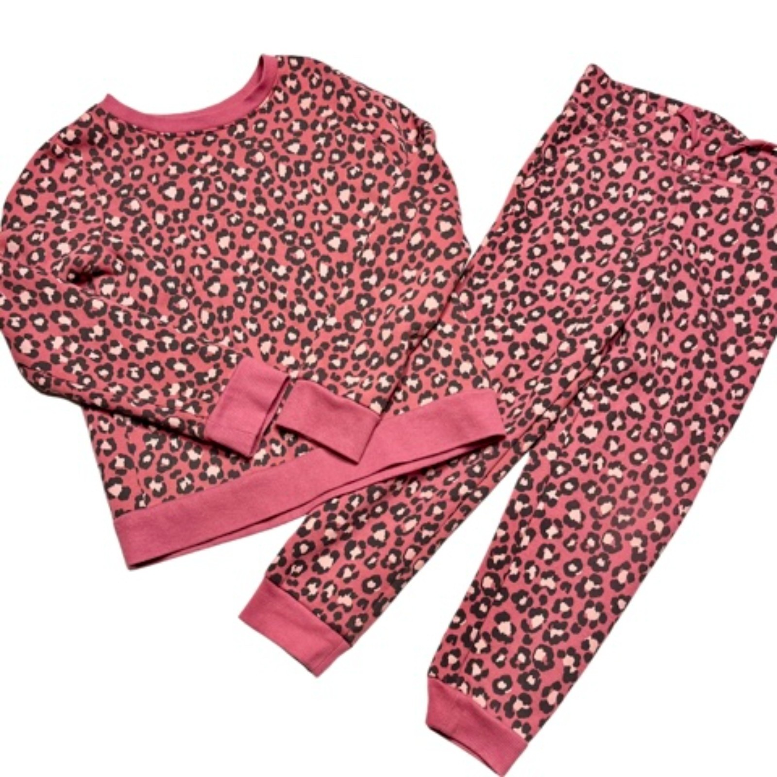 Jumping Bean Pink Leopard Print Softest Fleece Jogger Set Size 7